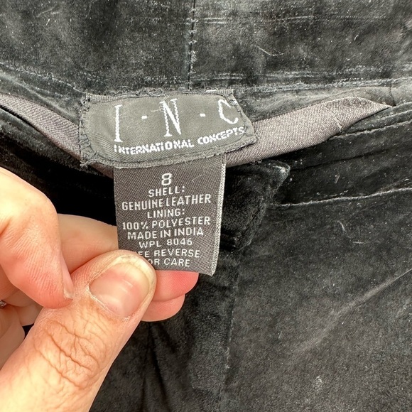 INC SUEDE 100% leather straight leg raw hem womans quiet luxury classic pant 8 - Picture 6 of 12